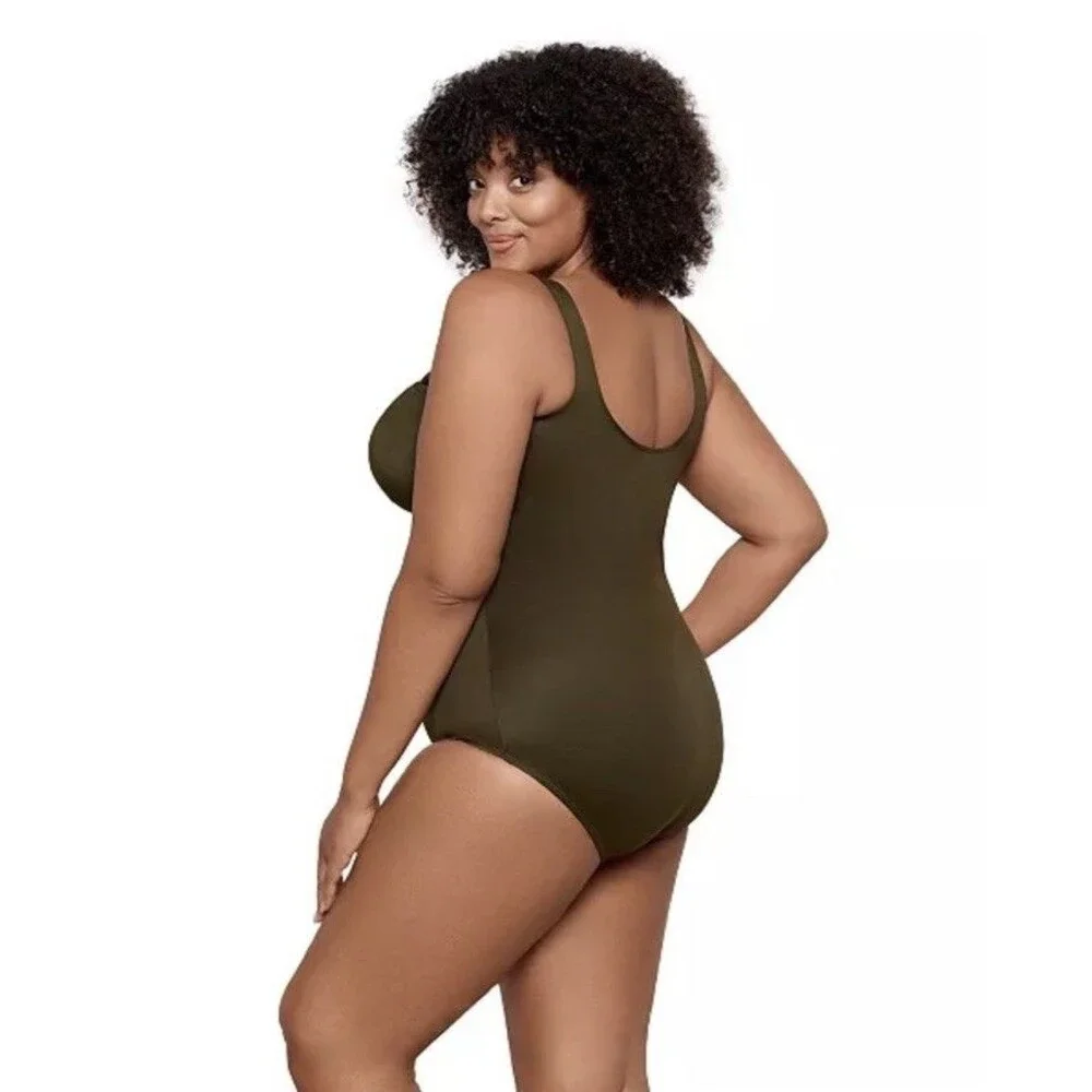 Miraclesuit Women's Revele Underwire One-Piece Swimsuit Size 20W Green Olive